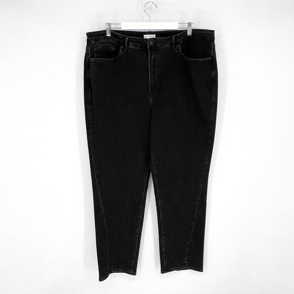 Good American Good Boy Twisted Slit Jeans Black295 High Rise Straight Size 20 - Picture 2 of 7